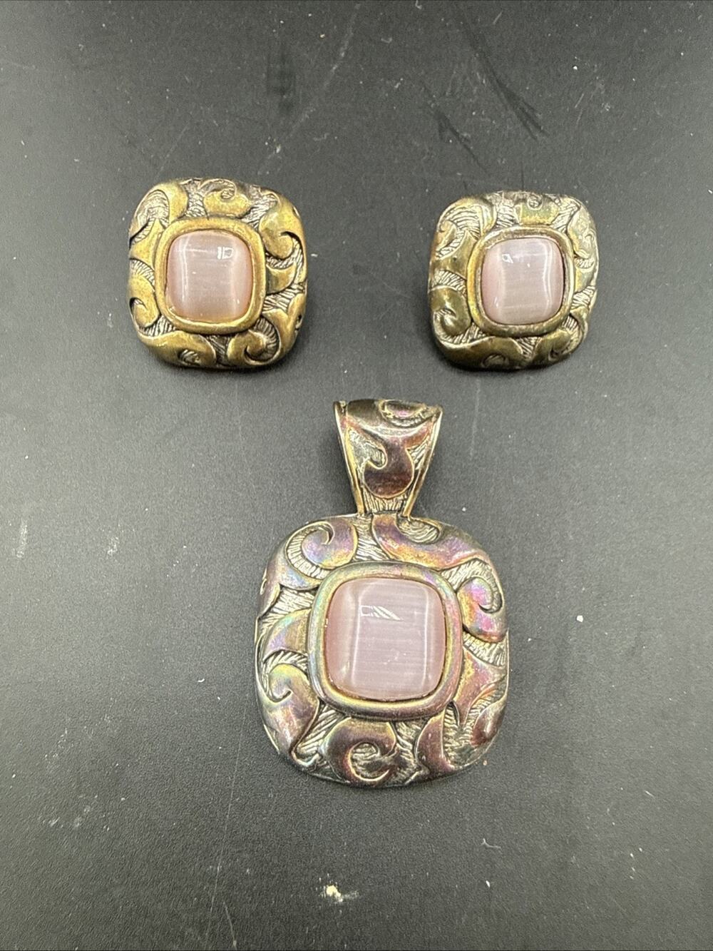 Vintage Earrings and Pendant Set, Light Purple Stone